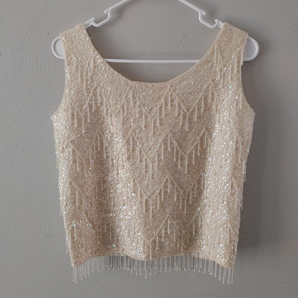 Vintage 1950s or 60s beaded fringe tank
